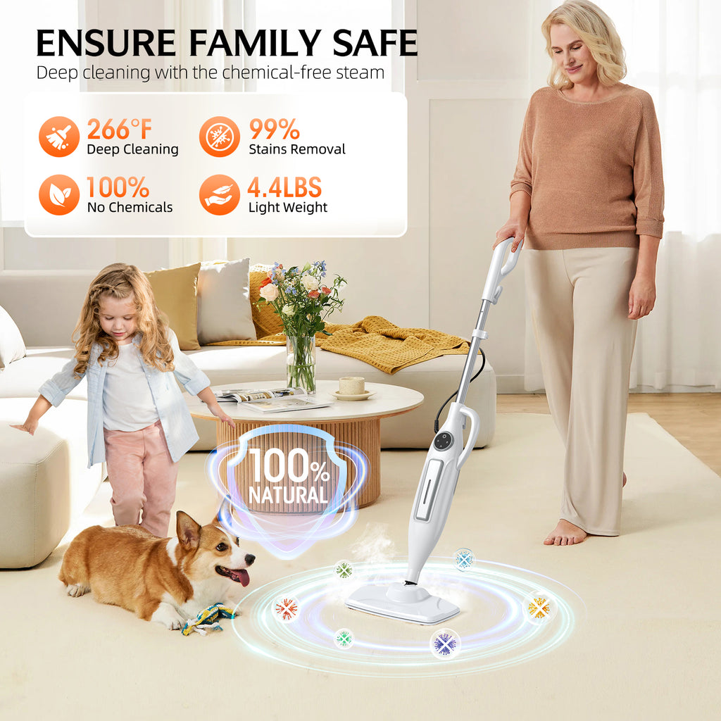 10-in-1 Steam Mop, Powerful Handheld Steam Cleaner for Home with 23FT Cord, Removable Water Tank, 266℉Deep Cleaning, 2 Steam Modes, Multi Purpose Steam Mop for Hardwood Floor, Laminate, Carpet