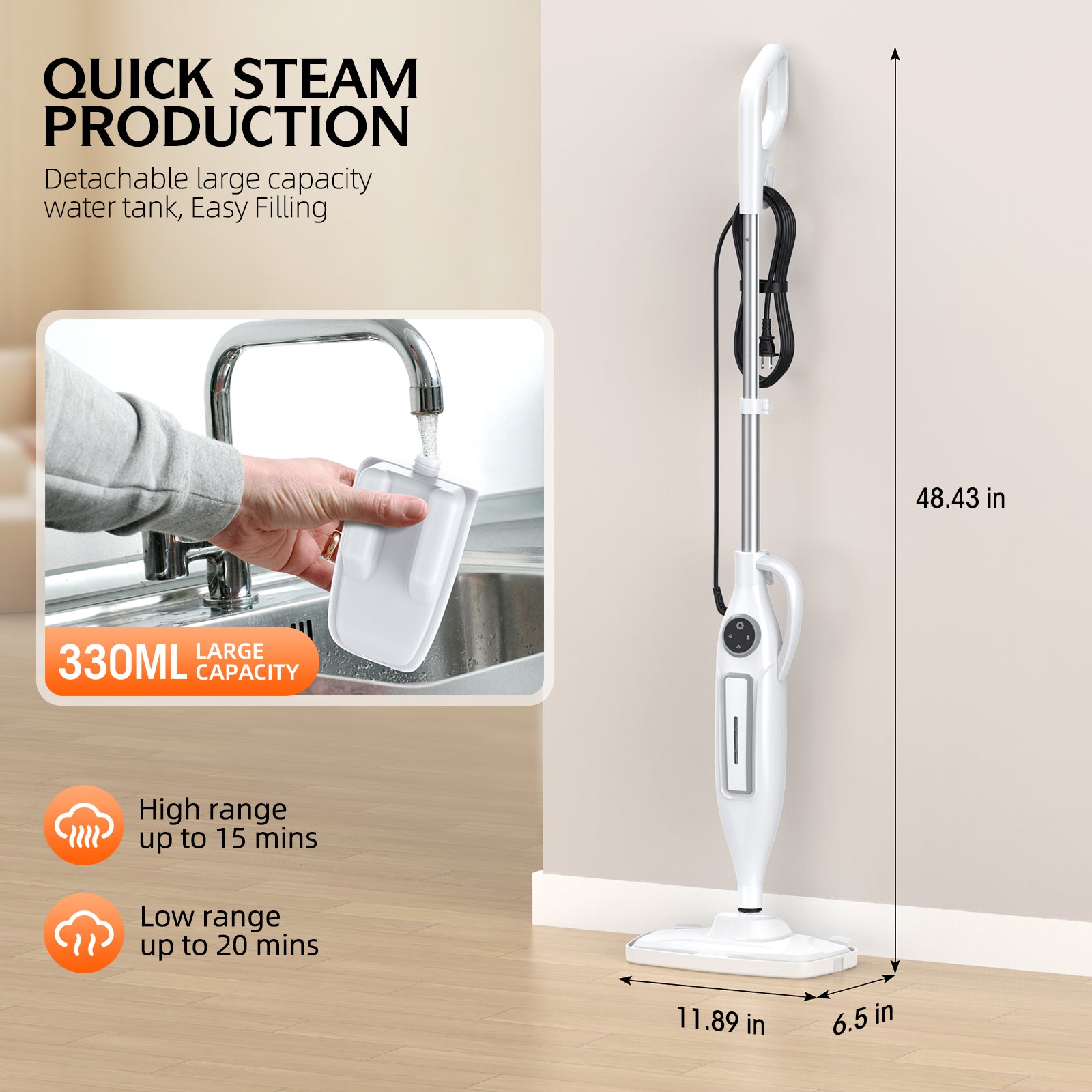 10-in-1 Steam Mop, Powerful Handheld Steam Cleaner for Home with 23FT Cord, Removable Water Tank, 266℉Deep Cleaning, 2 Steam Modes, Multi Purpose Steam Mop for Hardwood Floor, Laminate, Carpet