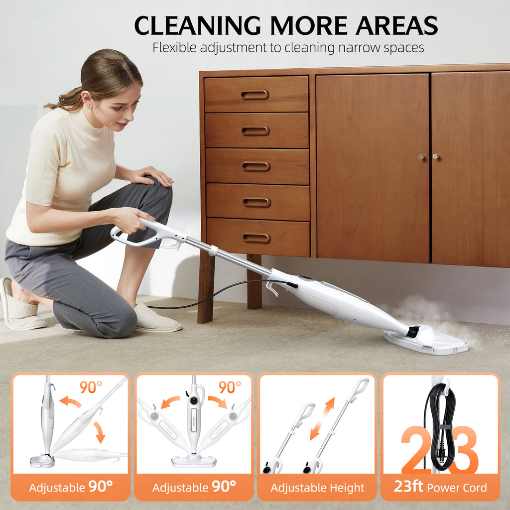 10-in-1 Steam Mop, Powerful Handheld Steam Cleaner for Home with 23FT Cord, Removable Water Tank, 266℉Deep Cleaning, 2 Steam Modes, Multi Purpose Steam Mop for Hardwood Floor, Laminate, Carpet