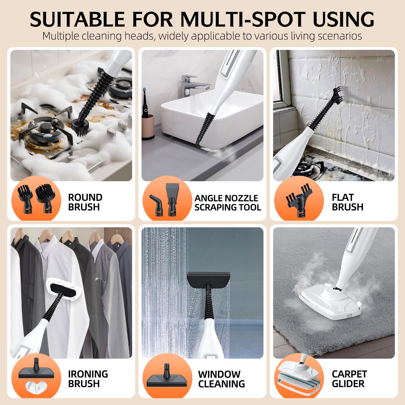 10-in-1 Steam Mop, Powerful Handheld Steam Cleaner for Home with 23FT Cord, Removable Water Tank, 266℉Deep Cleaning, 2 Steam Modes, Multi Purpose Steam Mop for Hardwood Floor, Laminate, Carpet
