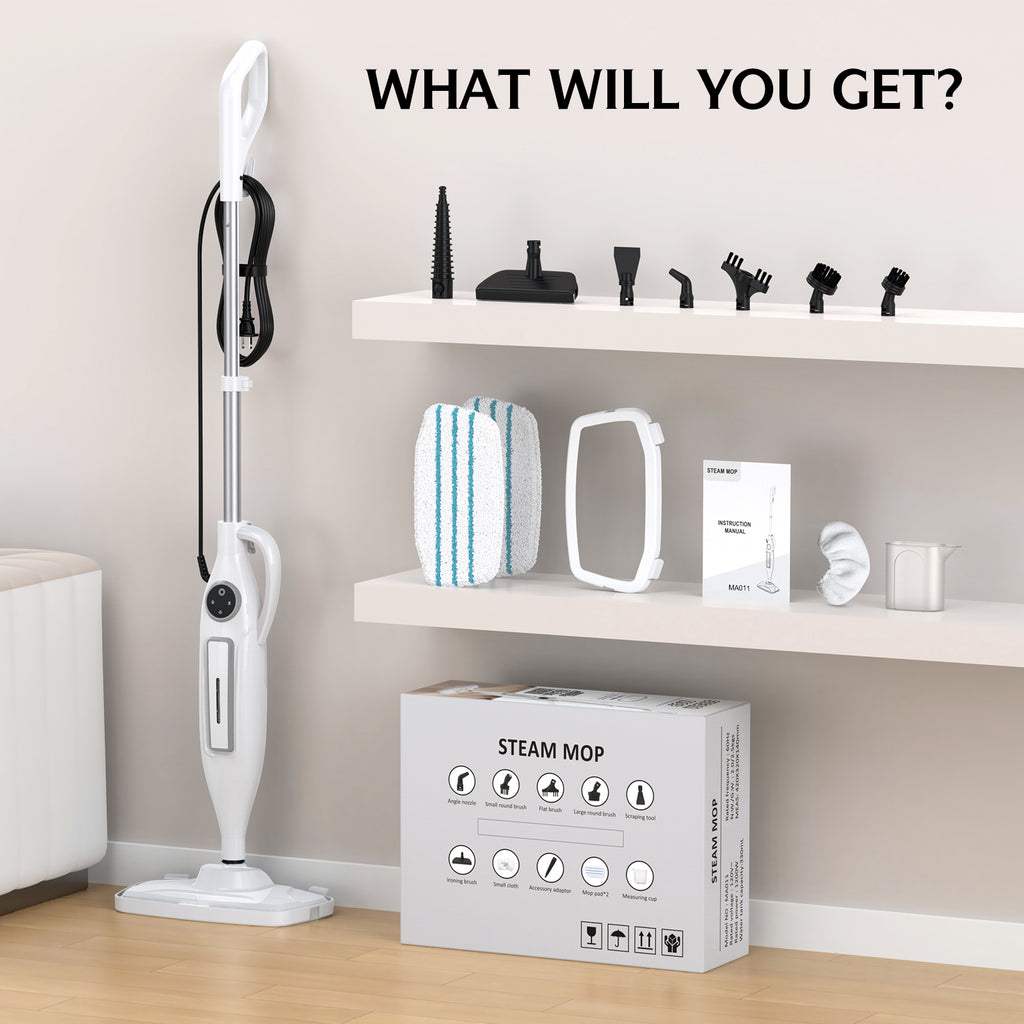 10-in-1 Steam Mop, Powerful Handheld Steam Cleaner for Home with 23FT Cord, Removable Water Tank, 266℉Deep Cleaning, 2 Steam Modes, Multi Purpose Steam Mop for Hardwood Floor, Laminate, Carpet