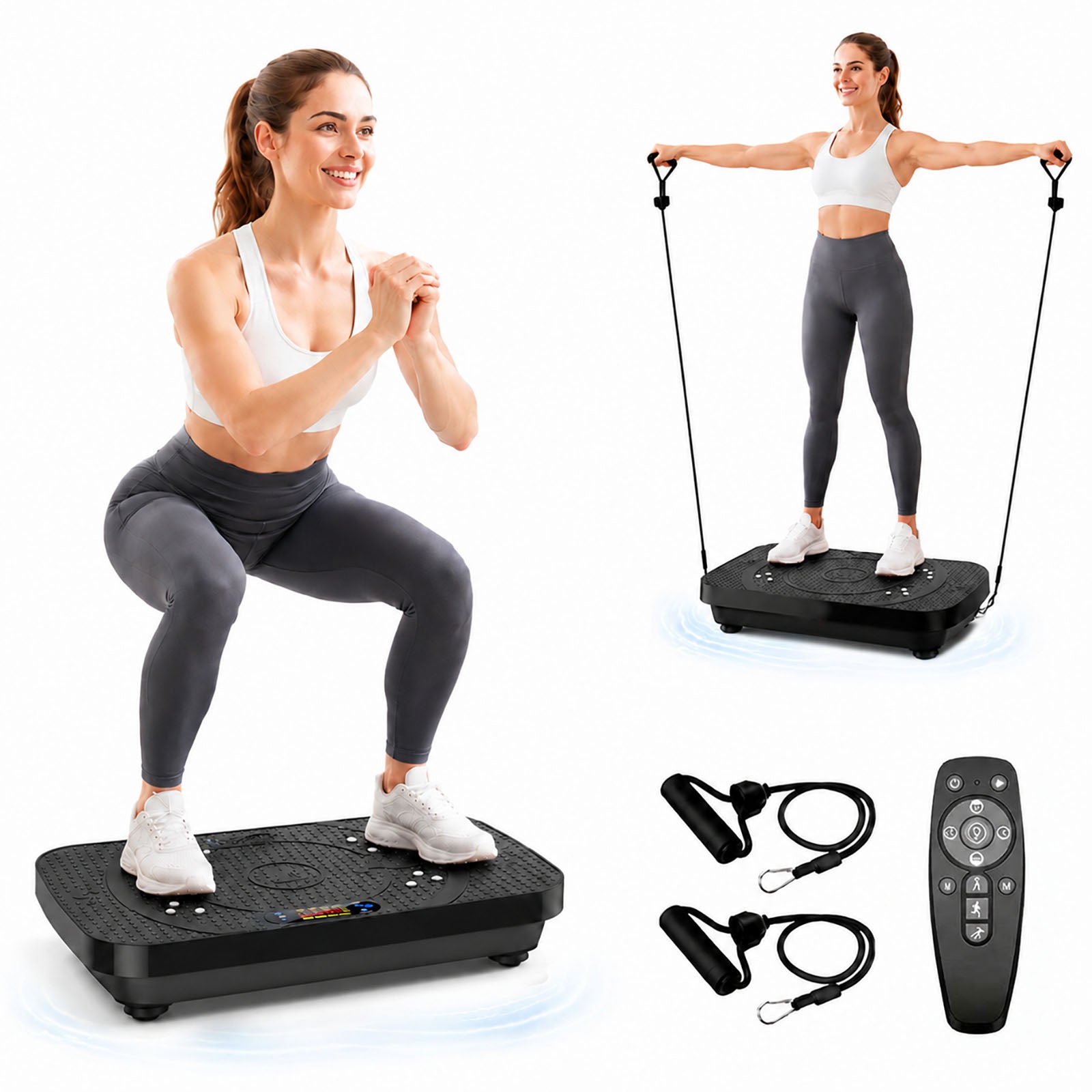 Vibration Plate Exercise Machine, 999 Speeds Whole Body Workout Vibration Platform with Smooth Acupressure Surface, 4 Modes Vibrate Board for Lymphatic Drainage & Weight Loss,330 LBS
