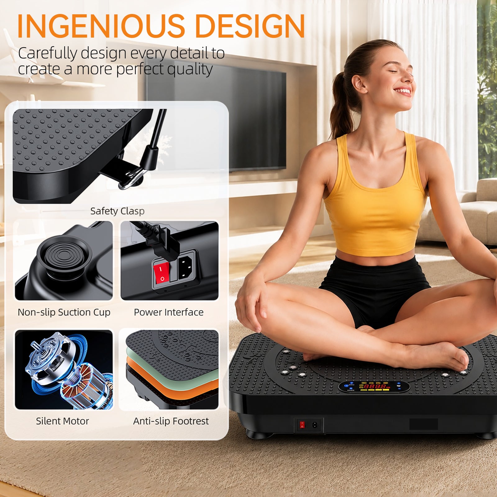 Vibration Plate Exercise Machine, 999 Speeds Whole Body Workout Vibration Platform with Smooth Acupressure Surface, 4 Modes Vibrate Board for Lymphatic Drainage & Weight Loss,330 LBS