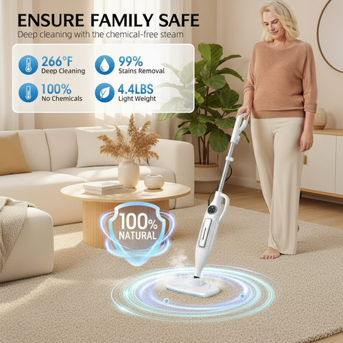 10 in 1 Steam Mop with Power Handheld Steamer, 266℉ Deep Cleaning, Removable Water Tank, 23FT Cord 2 Steam Modes & Multi-Purpose Steamer For Sealed Hard Floor, Laminate, Marble, Stone Floors