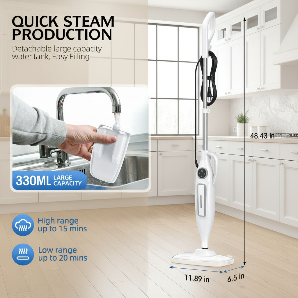 10 in 1 Steam Mop with Power Handheld Steamer, 266℉ Deep Cleaning, Removable Water Tank, 23FT Cord 2 Steam Modes & Multi-Purpose Steamer For Sealed Hard Floor, Laminate, Marble, Stone Floors