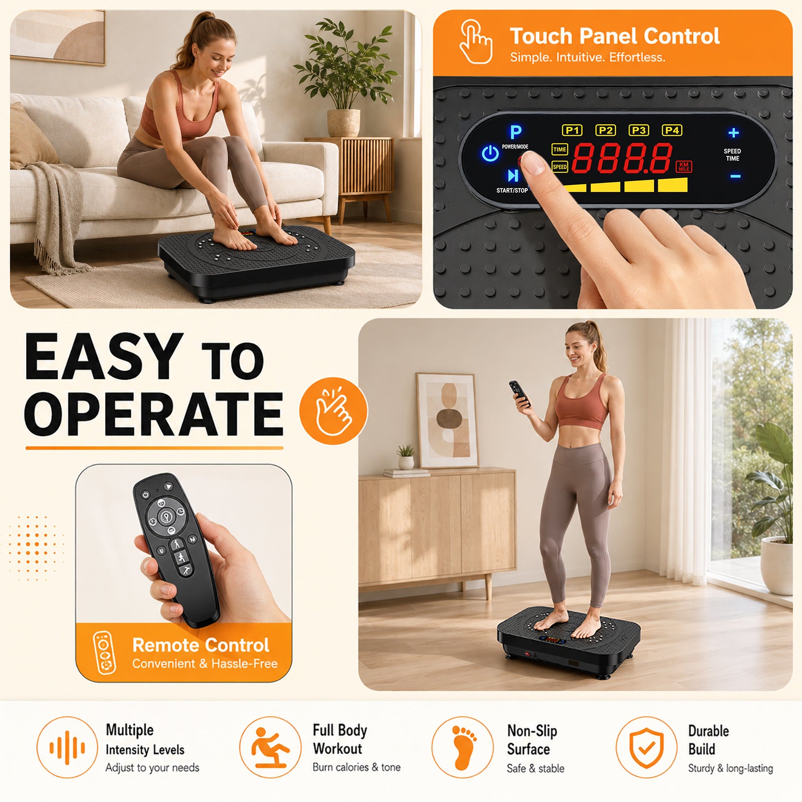 Vibration Plate Exercise Machine, 999 Speeds Whole Body Workout Vibration Platform with Smooth Acupressure Surface, 4 Modes Vibrate Board for Lymphatic Drainage & Weight Loss,330 LBS
